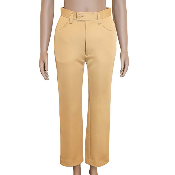 High-Waisted Tan Issey Miyake Trousers Designer Pants Chic Vintage Office Wear